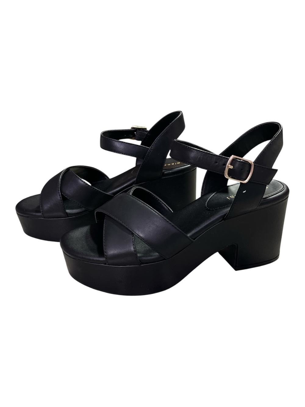 * Gianni Bini Black Leather Platform Sandals - Block Heel - Size 7 M